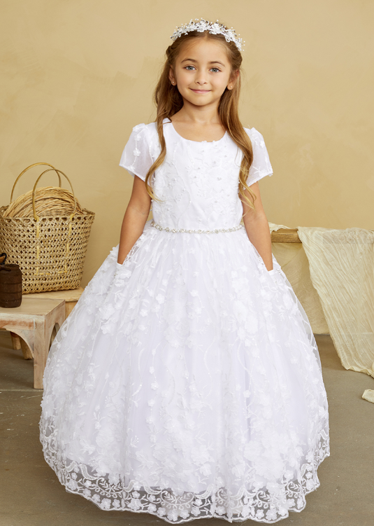 Tip Top - Floral Overlay Communion Dress (More Colors)