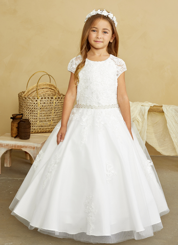 Tip Top - Lace Bodice Pearl Waist Communion Dress