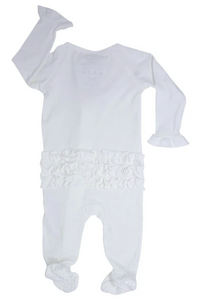 Sweet Bamboo/ Little Me - BER Pure White Ribbed Ruffle Footie