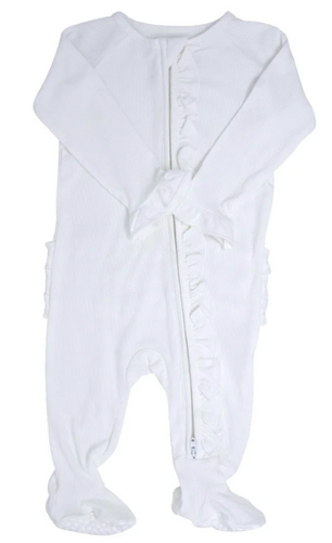 Sweet Bamboo/ Little Me - BER Pure White Ribbed Ruffle Footie