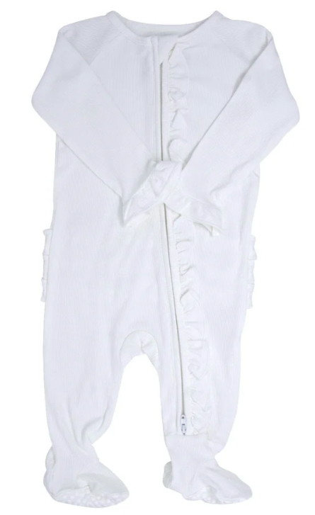 Sweet Bamboo/ Little Me - BER Pure White Ribbed Ruffle Footie