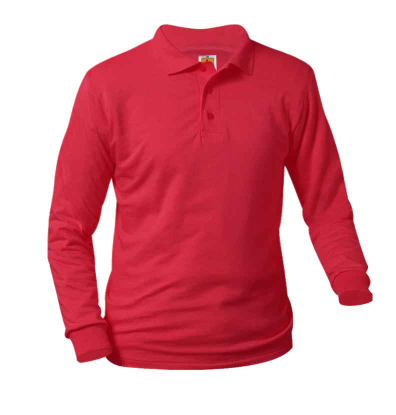 Pique Knit Polo Long Sleeve - Red