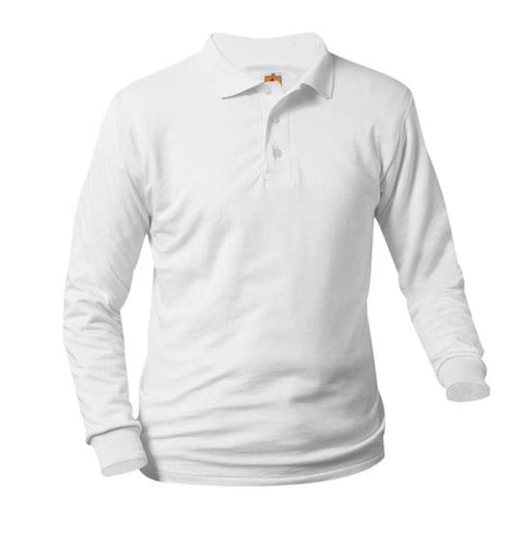 Pique Knit Polo Long Sleeve - White
