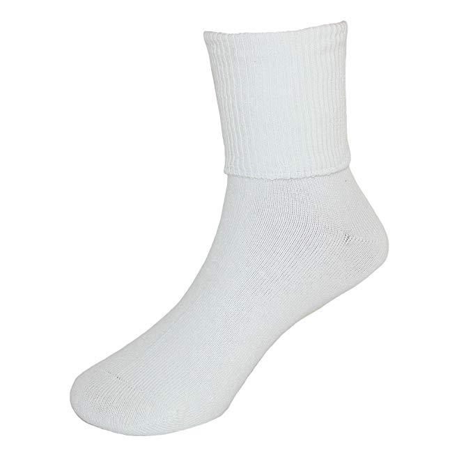 Single Pair Roll Over Cuff Sock - White