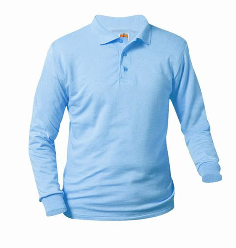 Pique Knit Polo Long Sleeve - Light Blue