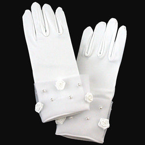 Lito - Satin Gloves with Rosette & Pearl