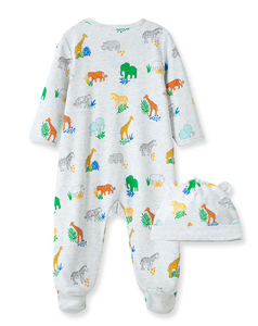 Little Me - Bright Safari Zip Footed One-Piece and Hat