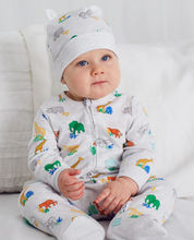 Load image into Gallery viewer, Little Me - Bright Safari Zip Footed One-Piece and Hat