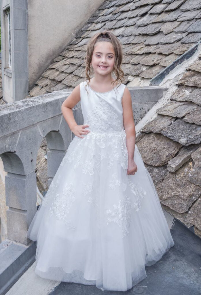 white christmas dresses Macis Design Delicate Lace and Tulle Communion Gown T1851 6 / Off White