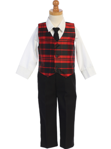 Lito - Red/Black Plaid Vest Set